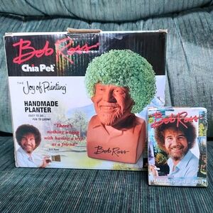 Bob Ross Set New Chia Pet Handmade Planter & Deck Of Playing Cards